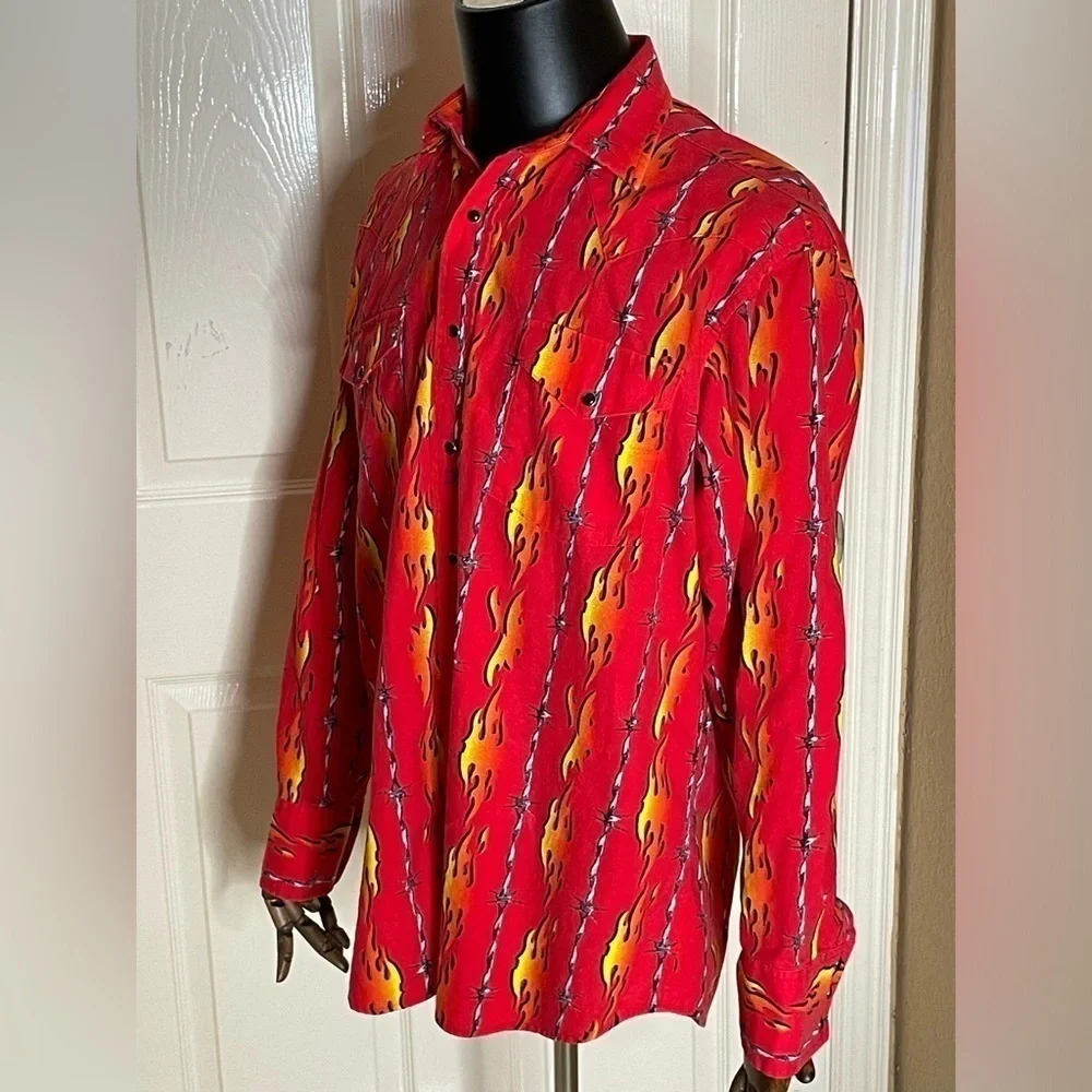 VTG PANHANDLE SLIM Brooks & Dunn Flames Barbed Wire guy fieri Western Shirt L‍﻿﻿ - Picture 2 of 9